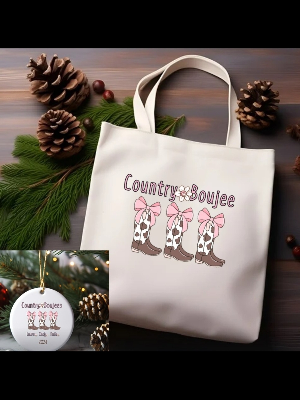 Country Boujee White Tote Bag with Pink Accent